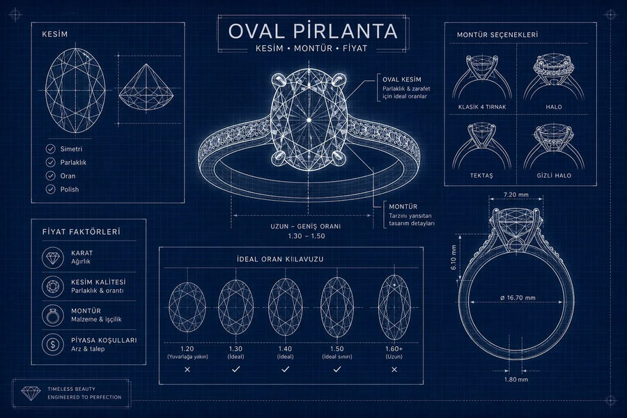 Oval pırlanta yüzük rehberi: kesim, montür ve fiyat
