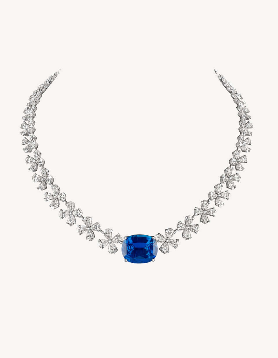 Mavi Safir ve Pırlanta Floral Gerdanlık