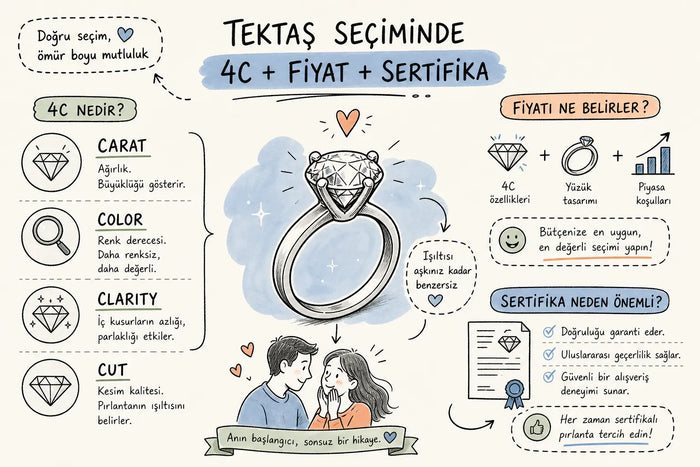Tektaş pırlanta yüzük rehberi: 4C, fiyat ve sertifika