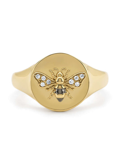 Queen Bee Pırlanta Taşlı 14K Signet Yüzük