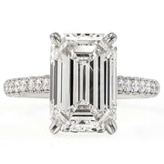 5.00 Ct E Renk VVS2 Berraklık Hidden Halo Kolları Taşlı Emerald Pırlanta Yüzük media 2