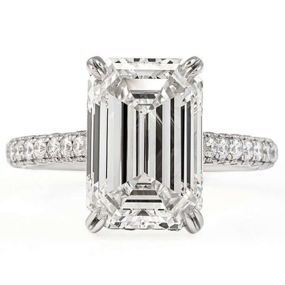 5.00 Ct E Renk VVS2 Berraklık Hidden Halo Kolları Taşlı Emerald Pırlanta Yüzük
