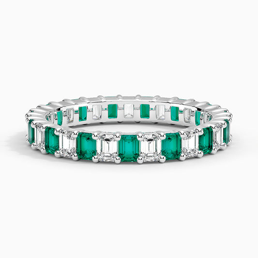 Emerald Cut Emerald and Diamond Eternity Ring