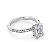 1.25 Ct D Renk VVS Berraklık Kolları Taşlı Beyaz Altın Emerald Pırlanta Yüzük media 6