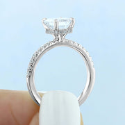 1.25 Ct D Renk VVS Berraklık Kolları Taşlı Beyaz Altın Emerald Pırlanta Yüzük media 5