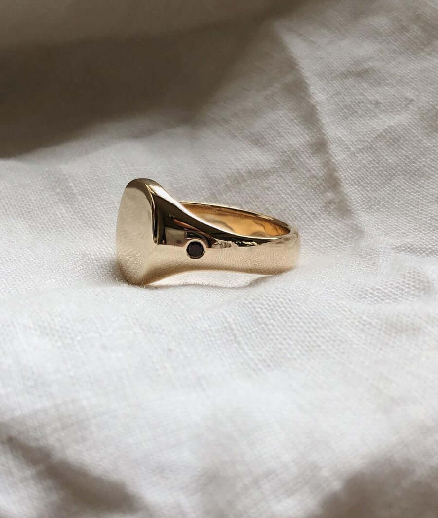 Minik Pırlantalar Detaylı Unisex Boi Signet Yüzük 14K