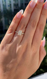 1.74 Ct D Renk VS1 Berraklık Hidden Halo Kolları Taşlı Sarı Altın Radiant Pırlanta Yüzük media 1