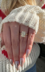 1.51 Ct D Renk VS1 Berraklık Hidden Halo Sarı Altın Radiant Pırlanta Yüzük media 1