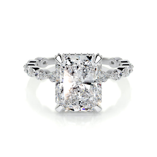 Radiant Arms Single Row Stone Hidden Halo Diamond Engagement Ring