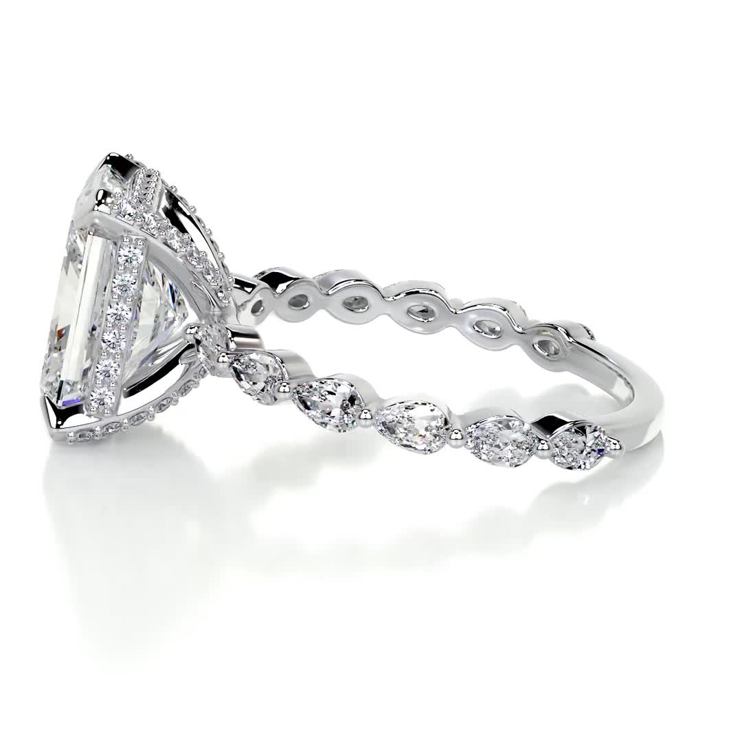 Radiant Arms Single Row Stone Hidden Halo Diamond Engagement Ring