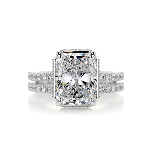 Radiant Hidden Halo Arm Stone Diamond Engagement Ring (Bridal Set)