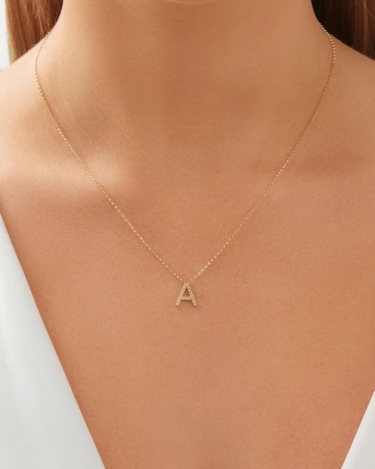 Diamond Stone Letter A Necklace