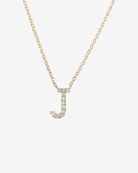 Gold J Letter Necklace with Diamond Stone