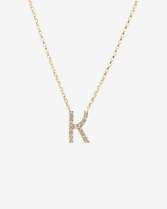 Gold K Letter Necklace with Diamond Stone