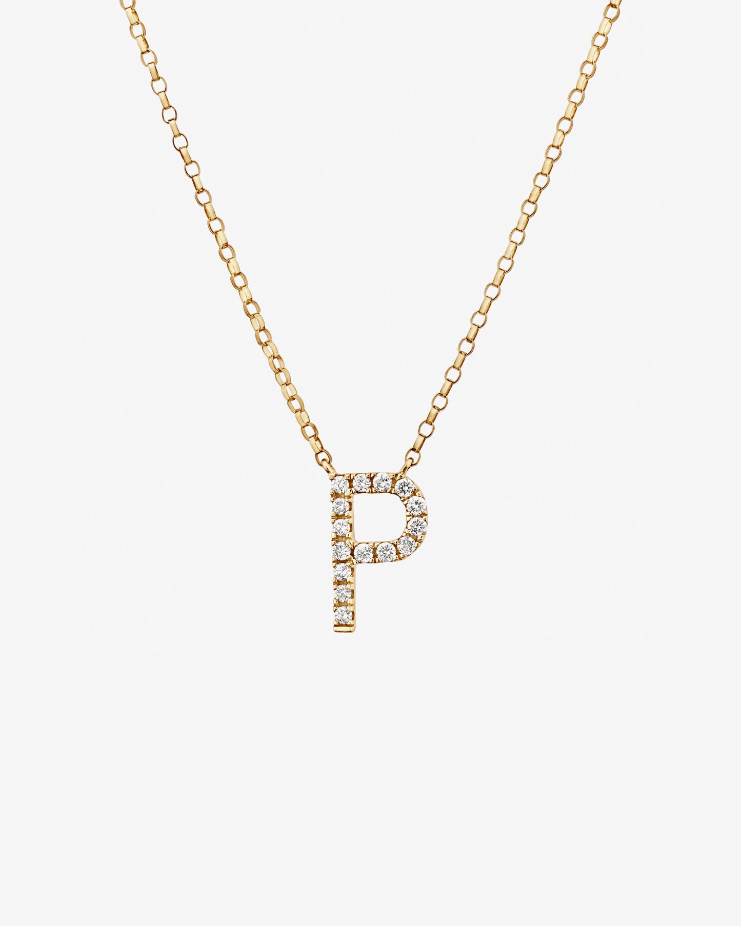 Gold P Letter Necklace with Diamond Stone