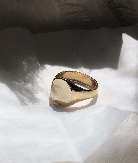 Minik Pırlantalar Detaylı Unisex Boi Signet Yüzük 14K