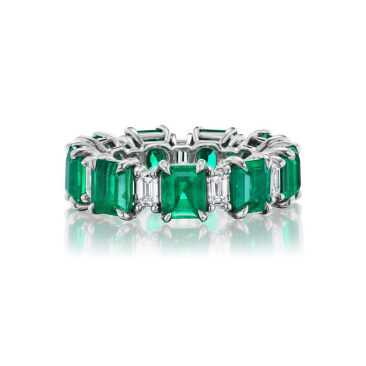 Emerald Cut Emerald and Diamond Stone Eternity Ring