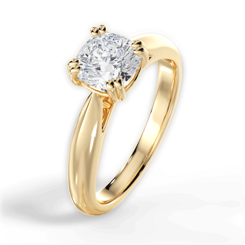 1.40 Ct E Renk VS1 Berraklık Çift Tırnak Sarı Altın Cushion Pırlanta Yüzük