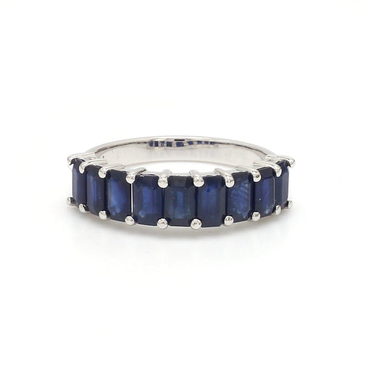 Emerald Cut Blue Sapphire Half Circle Ring