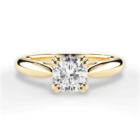 1.40 Ct E Renk VS1 Berraklık Çift Tırnak Sarı Altın Cushion Pırlanta Yüzük