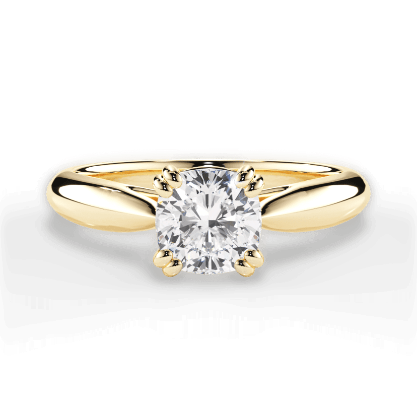 1.40 Ct E Renk VS1 Berraklık Çift Tırnak Sarı Altın Cushion Pırlanta Yüzük